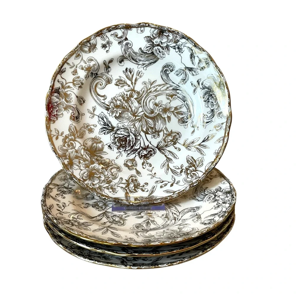 222 Fifth Hawthorne Gold 8.5” Salad Plates Set of 4 NEW